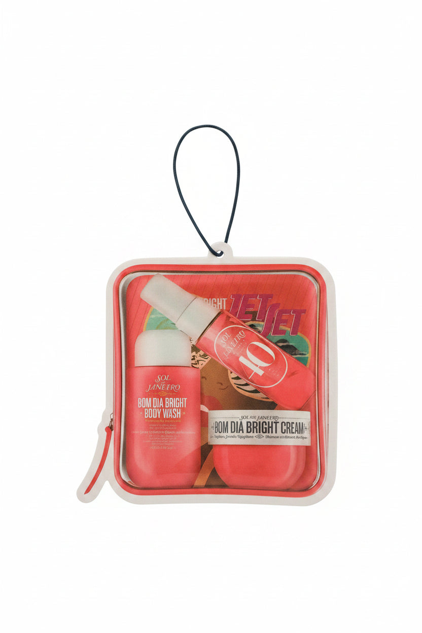 Car air freshener with a visible brand logo on a reflective surface